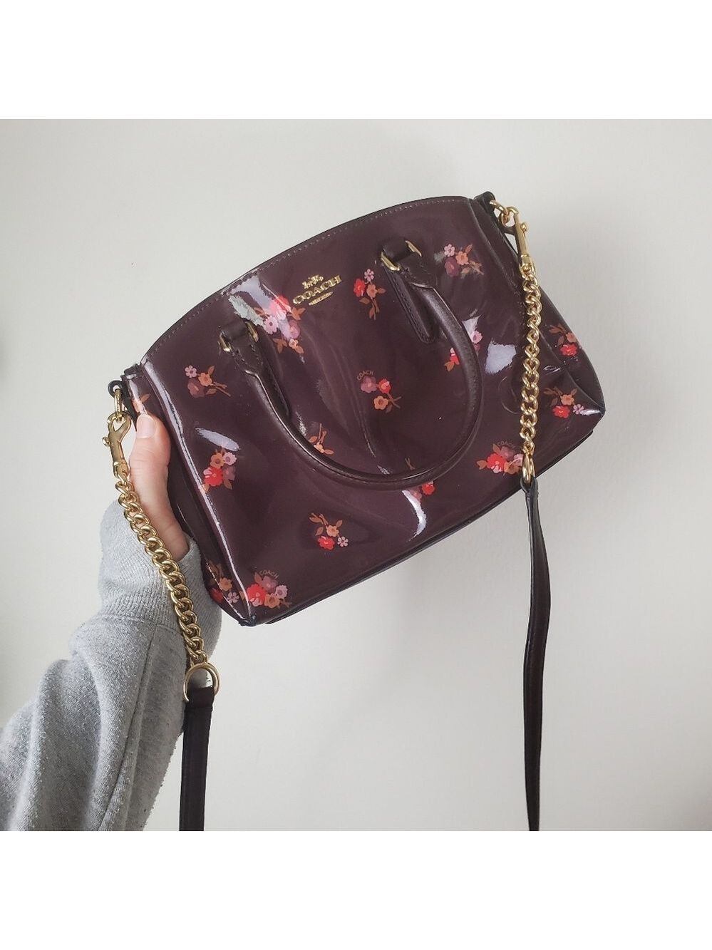 COACH Sage Carryall Oxblood Maroon Bouquet Print Small Handbag Purse